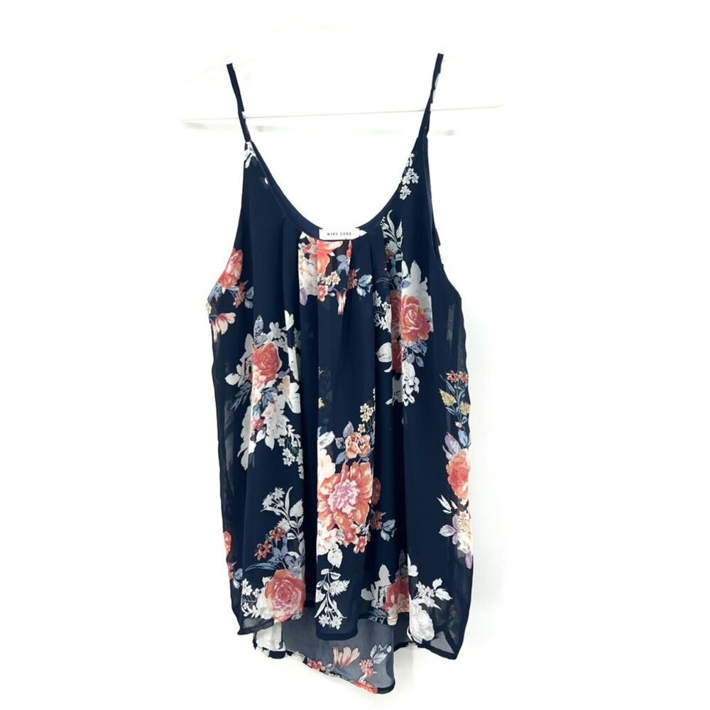 Mind Code Navy Floral Spaghetti Strap Tank Top
